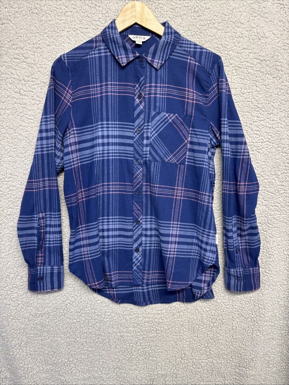 Orvis Men’s Blue/Pink Plaid Long Sleeve Button Down Shirt Size Small. GUC.